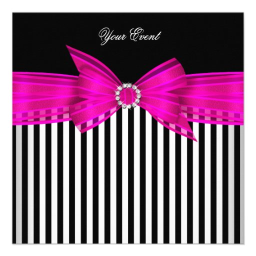 All Occasion Hot Pink Black White Stripe Party Custom Invite