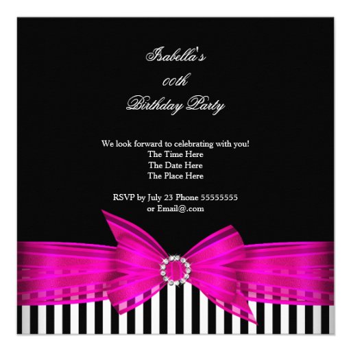 All Occasion Hot Pink Black White Stripe Party Custom Invite