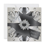 All Occasion Ivory Blue Black Swirls Party invitation