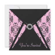 All Occasion Pink Black Damask Invitation Template invitation
