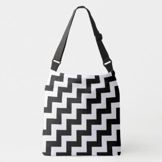 All-Over-Print Black and White Diagonal Zigzags Tote Bag