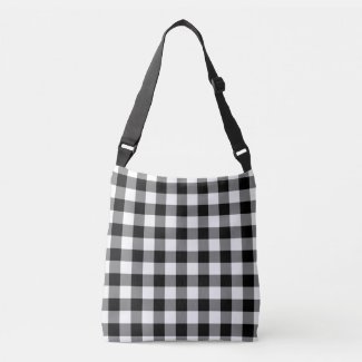 All-Over-Print Black and White Gingham Pattern Tote Bag