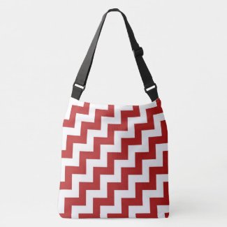 All-Over-Print Red and White Diagonal Zigzags Tote Bag