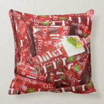 All red Christmas presents with tags pillows