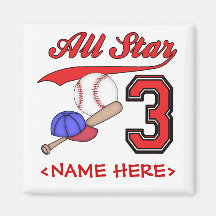 All Star Baseball 3rd Birthday Magnet
