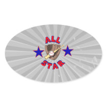all star baseball player graphic oval stickers