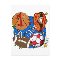 All Star Sports 1st Birthday Tshirts and Gifts postcards by kids_birthdays All Star Sports 1st Birthday Tshirts and Gifts postcards