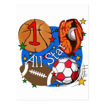 All Star Sports 1st Birthday Tshirts and Gifts Post Card