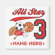All Star Sports 3rd Birthday Fridge Magnet