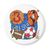 All Star Sports 3rd Birthday Tshirts and Gifts magnets by kids_birthdays All Star Sports 3rd Birthday Tshirts and Gifts magnets