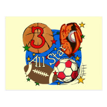 All Star Sports 3rd Birthday Tshirts and Gifts Post Card