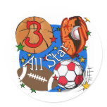 All Star Sports 3rd Birthday Tshirts and Gifts Round Stickers
