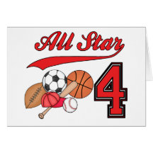 All Star Sports 4th Birthday Invitations Card