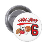 All Star Sports 6th Birthday Pinback Buttons