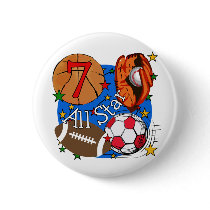 All Star Sports 7th Birthday Tshirts and Gifts Pin