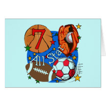 All Star Sports 7th Birthday Tshirts and Gifts Greeting Card
