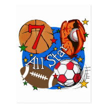 All Star Sports 7th Birthday Tshirts and Gifts Postcards