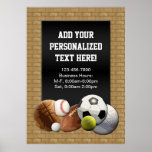 All Star Sports Balls w/ Brick Wall Sign Poster Posters