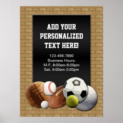 All Star Sports Balls w/ Brick Wall Sign Poster Posters