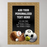 All Star Sports Balls w/ Brick Wall Sign Poster posters