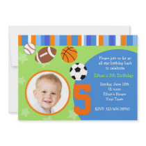 All Stars Sports Photo Birthday Invitations