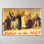 All Together! Enlist in the Navy World War 1 1917 Posters