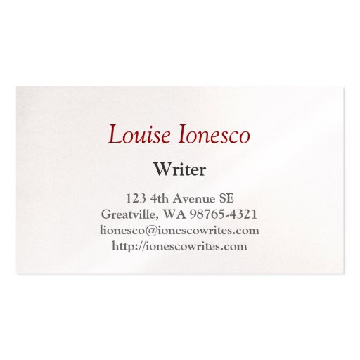 All Work and No Play Writer Business Card Templates (back side)