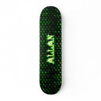 Allan skateboard green fire and flames design