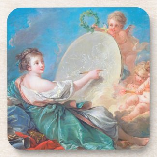 Allegory of painting Boucher Francois rococo lady Beverage Coaster