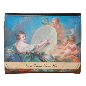 Allegory of painting Boucher Francois rococo lady Leather Tri-fold Wallet