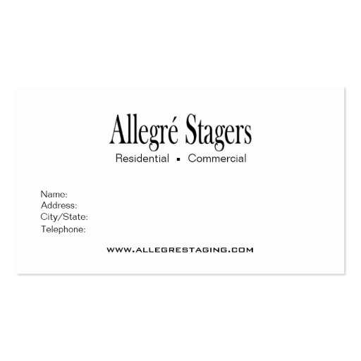 Allegré Stagers Home Staging Interior Design Business Card (back side)