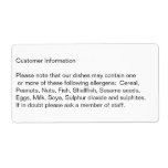 Allergen Customer Information label