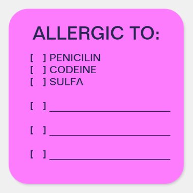 Allergy Stickers For Medical Charts