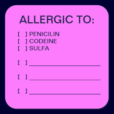 Allergies Medical Chart Labels stickers