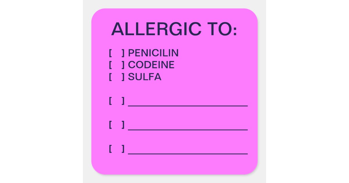 allergies medical chart labels square sticker zazzle year stickers for medical charts