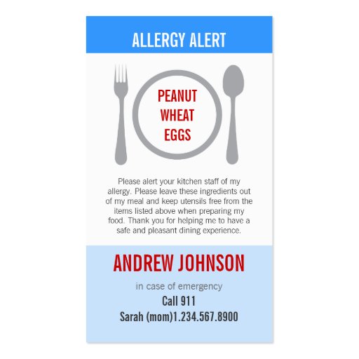 Allergy Alert Blue Sky Duotones Business Card Templates (front side)