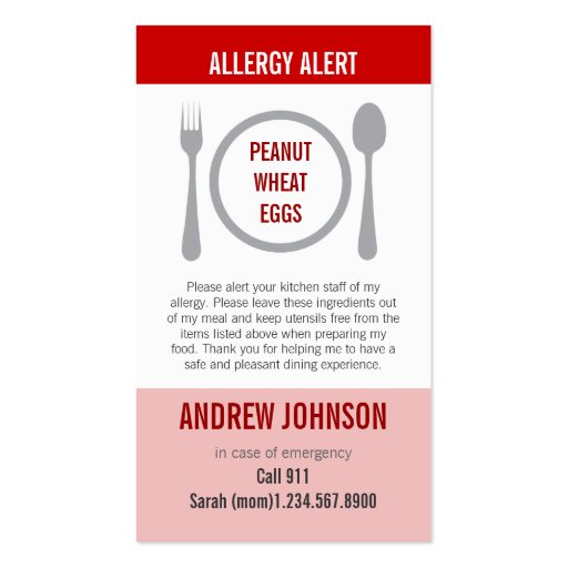 Allergy Alert Red Duotones Business Card Template (front side)