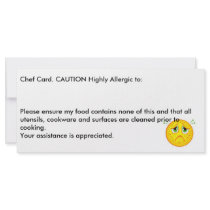 Allergy chef card personalized rack card