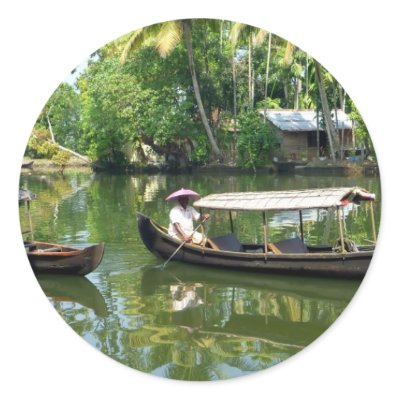 Alleypey backwaters, india round stickers by ziggysofi
