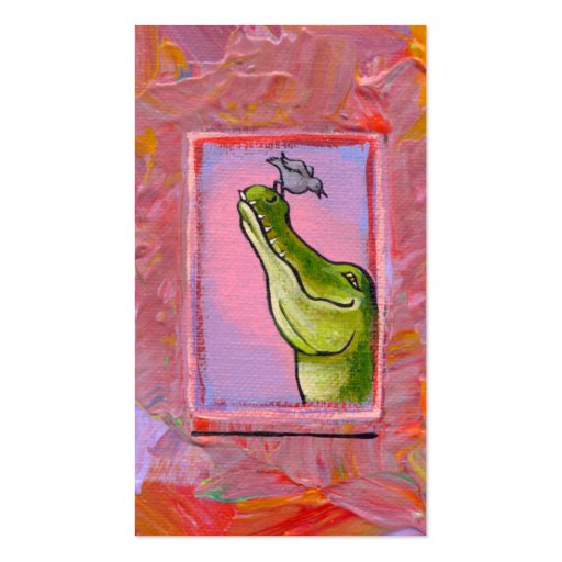 Alligator and bird balance of power fun unique art business card (front side)