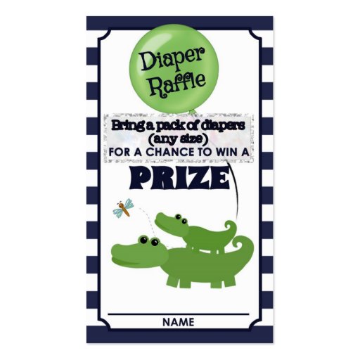 Alligator Baby Shower DIAPER RAFFLE TICKETS Blue Business Card Templates (front side)