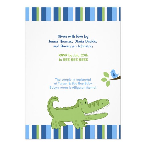 Alligator Baby Shower Invitation Blue/Green 4x6