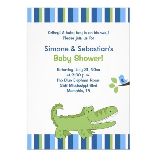 Alligator Baby Shower Invitation Blue/Green 4x6