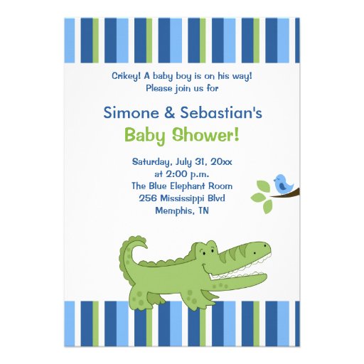 Alligator Baby Shower Invitation Blue/Green 5x7