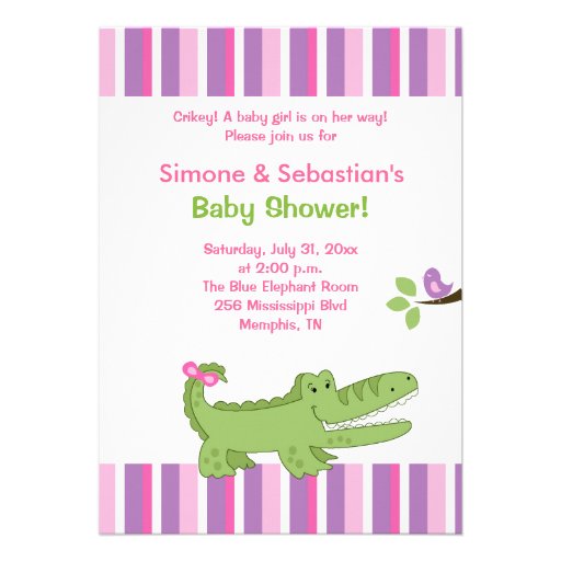 Alligator Baby Shower Invitation Pink/Green 5x7