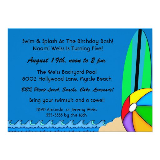Alligator Beach Party Birthday Invitation