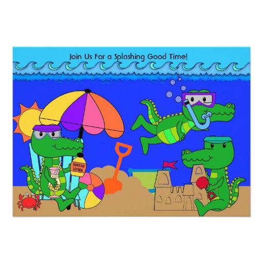 Alligator Beach Party Birthday Invitation