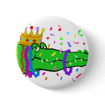 Alligator Beads Mardi Gras Pinback Button