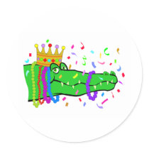 Alligator Beads Mardi Gras Round Stickers