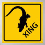 Alligator Crossing Highway Sign Posters